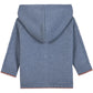 The Tartine et Chocolat Baby Boys' and Boys' TC Signature Knit Zip Jacket features a blue-greybait hue, hood, long sleeves, ribbed cuffs, straight hem, and the TC monogram. Shown from the back.