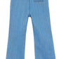 Tartine et Chocolat Girls' Blue Flared Embroidery Jeans feature belt loops, a right back pocket, and chic floral embroidery, shown flat with the back up.