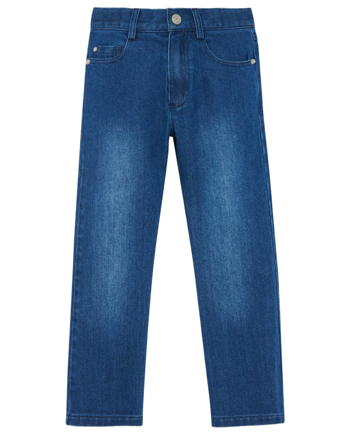 Tartine et Chocolat Baby Boys' and Boys' Cotton Jeans in marine navy feature a straight-leg fit, button and zip closure, front and back pockets, and subtle thigh fading—ideal for everyday wear.