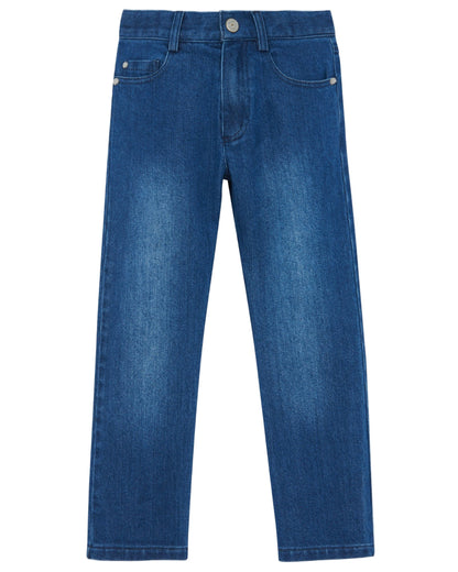 Tartine et Chocolat Baby Boys' and Boys' Cotton Jeans in marine navy feature a straight-leg fit, button and zip closure, front and back pockets, and subtle thigh fading—ideal for everyday wear.