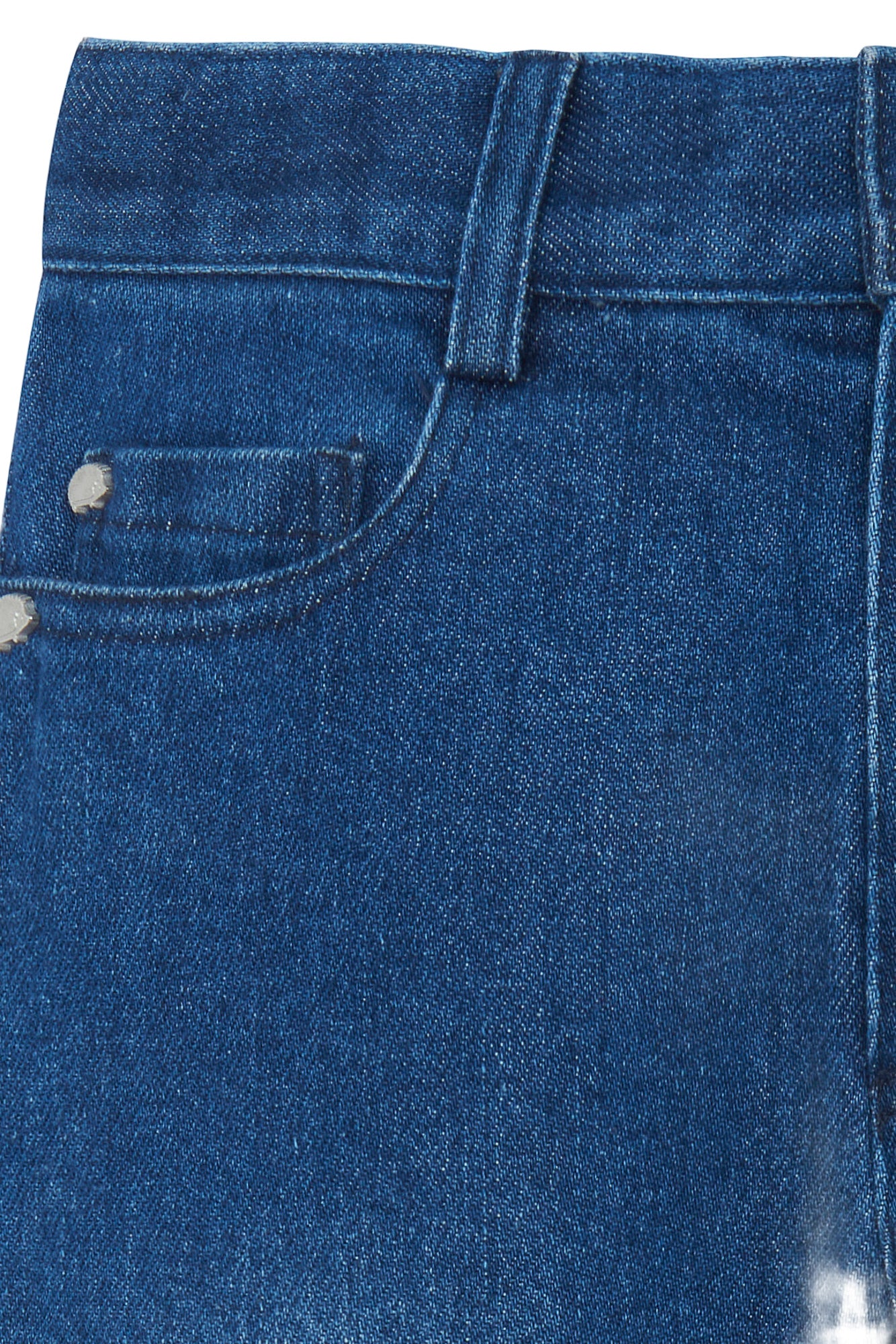 Close-up of the upper section of Tartine et Chocolat Baby Boys' and Boys' Cotton Jeans in marine navy, featuring a front pocket, belt loop, and waistband—perfect for everyday wear.