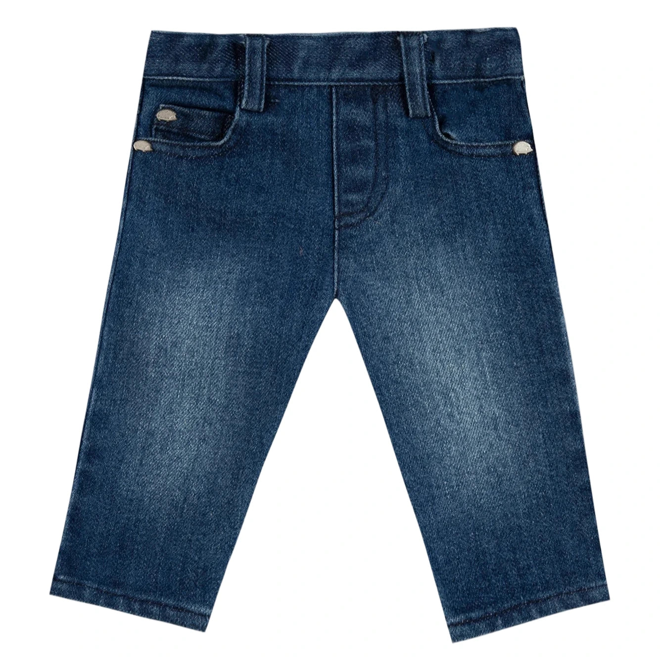 Tartine et Chocolat Baby Boys' and Boys' Cotton Jeans in marine navy feature belt loops, front pockets, and a classic straight-leg cut—perfect for everyday wear and shown on a white background.
