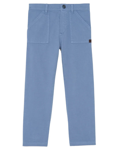 Tartine et Chocolat Baby Boys' and Boys' Trouser Pants in light blue-grey feature straight-leg design, front patch pockets, belt loops, and a button closure, shown on a white background.