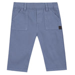 Tartine et Chocolat Baby Boys' and Boys' Trouser Pants in blue-grey, with front pockets, belt loops, and a dark patch on the right pocket. Shown flat on a white background.