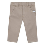 Tartine et Chocolat Baby Boys' and Boys' Trouser Pants in beige, with front pockets, belt loops, and a small navy accent on the right pocket, shown against a white background.