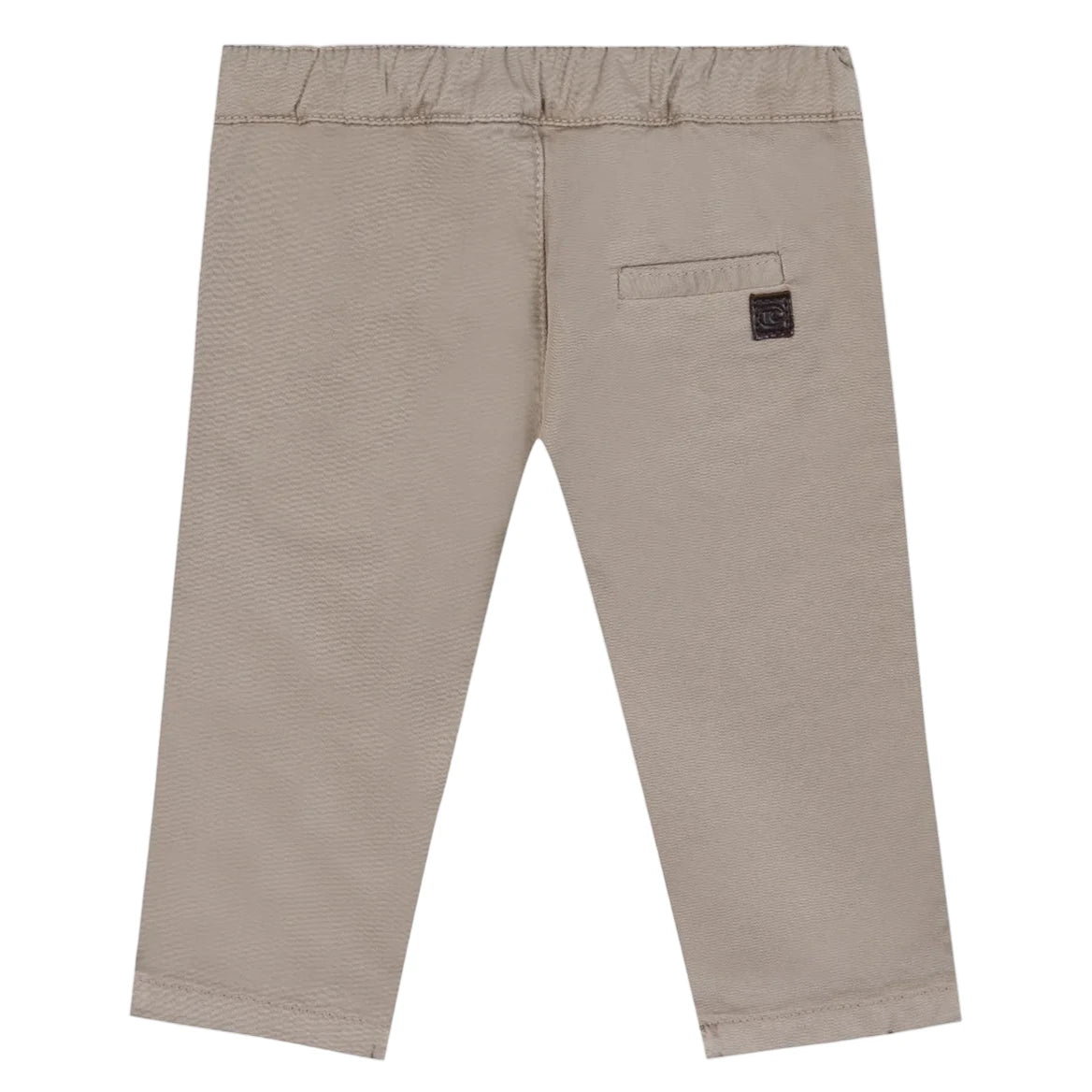 Tartine et Chocolat Baby Boys' and Boys' Trouser Pants in beige feature an elastic waistband, right back pocket with a small brown label, ideal for baby and junior boys. Shown on a white background.