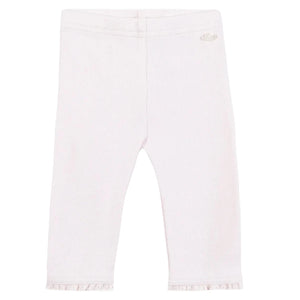 Light pink cotton Baby Girls' and Girls' Leggings by Tartine et Chocolat, featuring a simple elastic waistband and subtle ruffle trim at the ankle cuffs, shown on a plain white background.