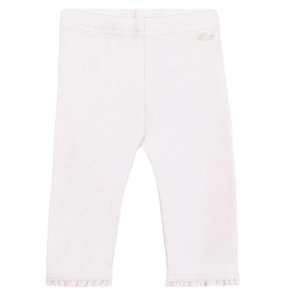 Light pink cotton Baby Girls' and Girls' Leggings by Tartine et Chocolat, featuring a simple elastic waistband and subtle ruffle trim at the ankle cuffs, shown on a plain white background.