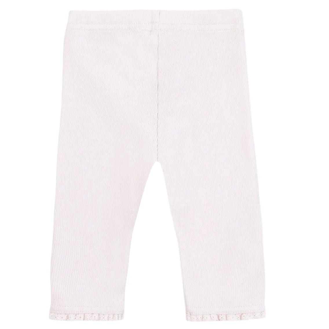 Tartine et Chocolat Baby Girls' and Girls' Leggings in light pink, featuring a simple design with subtle lace-trimmed hems, made from soft cotton for comfort. Displayed on a plain white background.