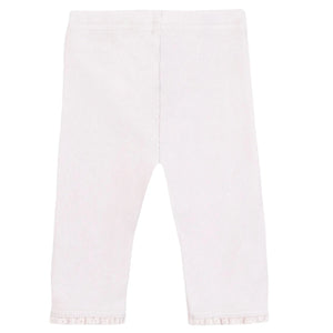 Tartine et Chocolat Baby Girls' and Girls' Leggings in light pink, featuring a simple design with subtle lace-trimmed hems, made from soft cotton for comfort. Displayed on a plain white background.