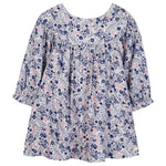 The Tartine et Chocolat Baby Girls' and Girls' Small Flower Blueberry Printed Dress features a loose fit, long sleeves, and a round neckline with blue floral prints—perfect for your little girl.