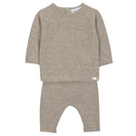 The Tartine et Chocolat Baby Long Sleeved Knit Outfit in beige wool and cashmere includes a cozy sweater and matching pants—ideal winter wear for newborn boys.