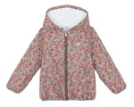 The Girls' Liberty Fabric Down Jacket by Tartine et Chocolat features a colorful floral print, front zipper, and elastic cuffs and hem—a stylish choice for junior girls. Displayed on a white background.