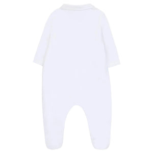 The Baby Boys' Hedgehog Pajamas by Tartine et Chocolat are long-sleeve white onesies with covered feet, shown from the back on a white background—ideal cozy pajamas for your little one.