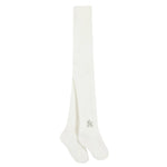 The Tartine et Chocolat Baby Girls' and Girls' Cotton Tights feature plain white fabric with a small embroidered teddy bear near the ankles, offering comfort and style for your little one.