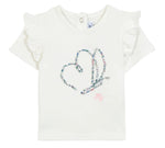 Tartine et Chocolat Baby Girls’ and Girls’ Liberty Butterfly T-shirt featuring short ruffled sleeves and a butterfly design on the front, crafted from beautiful Liberty fabric.
