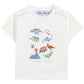 The Tartine et Chocolat Baby Boys’ and Boys’ Illustrated Cotton T-Shirt is crafted from 100% cotton, featuring vibrant dinosaur illustrations, a playful “ROAR” graphic, and the brand name printed below—perfect for little explorers.