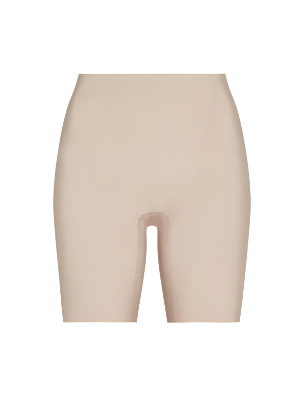 Commando Zone Smoothing Shorts in beige, shown from waist to mid-thigh against a white background, highlighting the front view.