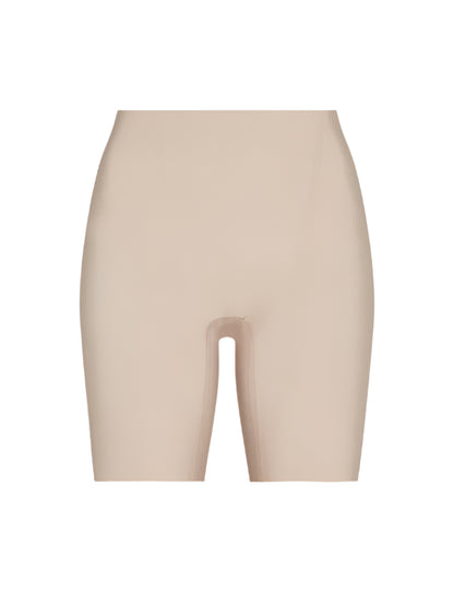 Commando Zone Smoothing Shorts in beige, shown from waist to mid-thigh against a white background, highlighting the front view.