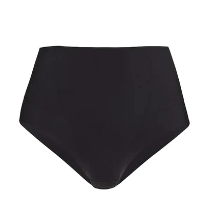 The Commando Zone Smoothing Brief is a black shapewear brief with a high-rise waist and seamless design, shown against a white background.