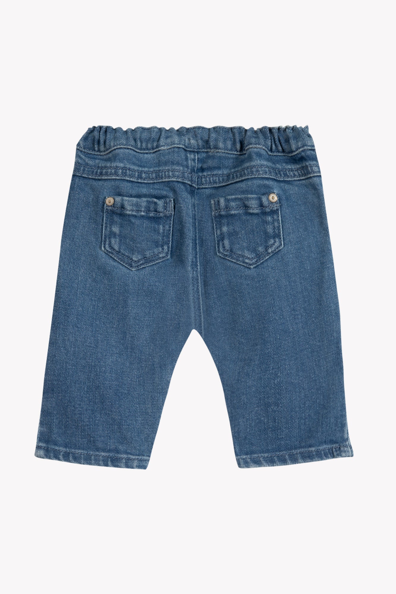 Tartine et Chocolat Baby Boys’ and Boys’ John Blue Jeans, featuring an elastic waistband and two back pockets—a classic staple for little explorers—are displayed against a plain white background.