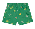 Sure! Here’s your rewritten sentence using the provided product data: The Tartine et Chocolat Baby Boys’ and Boys’ Swim Short features a vibrant green color, an elasticated waistband, and playful multicolored dinosaur patterns—including Stegosaurus, Triceratops, and Pterodactyl—making it perfect for fun beach days. Designed with a convenient small side pocket on the right.