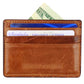 The Smathers & Branson Mixed Signals Card Wallet securely holds a driver’s license, two credit cards, and a folded U.S. dollar bill.