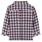 Introducing the Tartine et Chocolat Baby Boys’ and Boys’ Cotton Check Shirt—a long-sleeve collared shirt featuring a maroon, navy, and white checkered pattern. Shown from the back with buttoned cuffs, this elegant piece is crafted from soft unbleached cotton for exceptional comfort and style.
