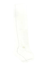 A single pair of white Tartine et Chocolat Baby Girls’ and Girls’ Knit Braided Tights laid flat on a plain white background, capturing the timeless charm of Parisian elegance.