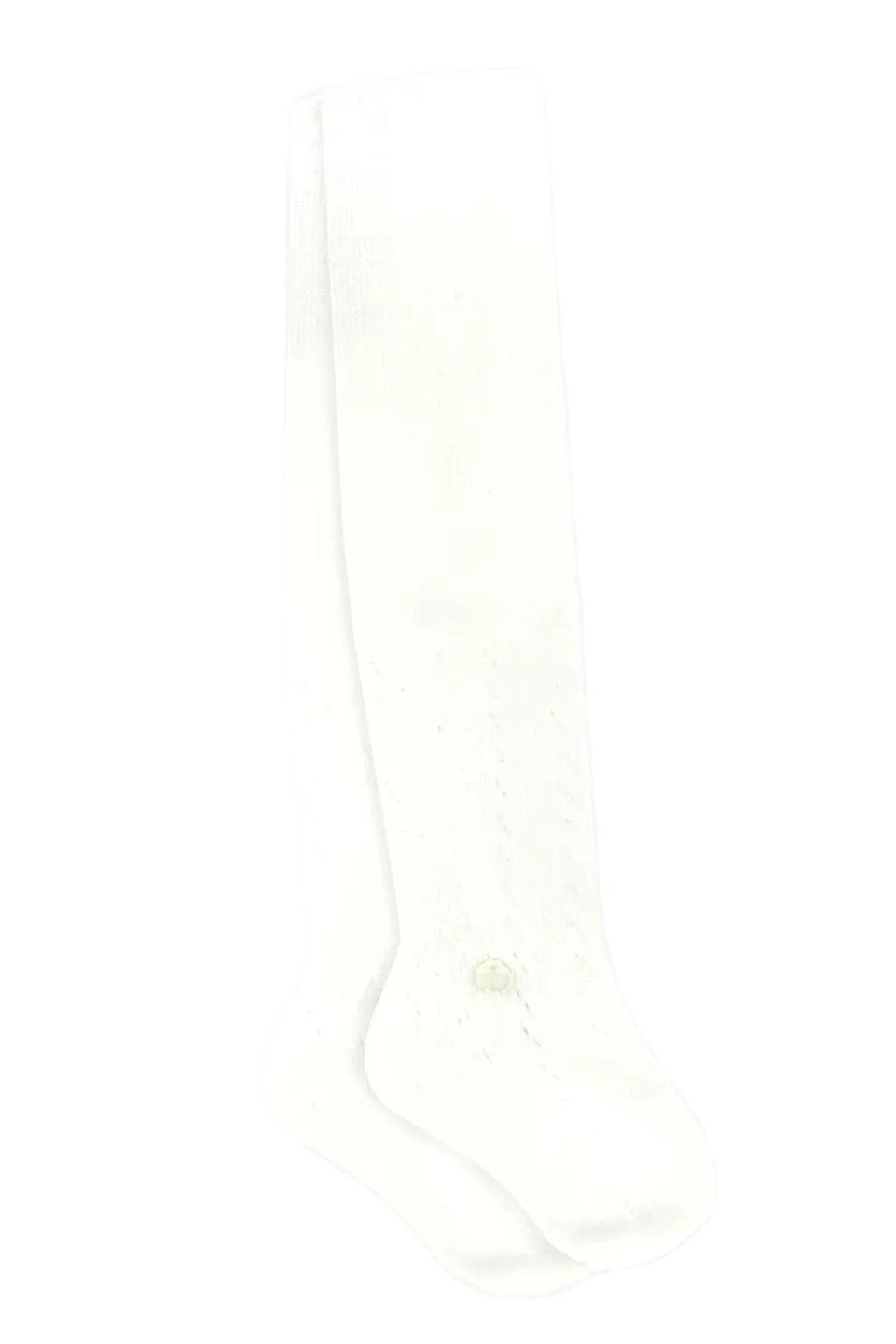 A single pair of white Tartine et Chocolat Baby Girls’ and Girls’ Knit Braided Tights laid flat on a plain white background, capturing the timeless charm of Parisian elegance.