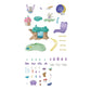 A whimsical collection of Calico Critters’ Woodland Wonder Fairy Castle pieces—including a pastel-colored treehouse, houses, animals, a moon, fairy accessories, and other miniature items inspired by an enchanting fairy forest—are neatly arranged in rows on a white background.