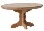The Maileg Oval Dining Table, Mouse - Nature, features a finely crafted wooden design with a central pedestal and three curved legs, perfect for elegant dining displays on a plain white background.