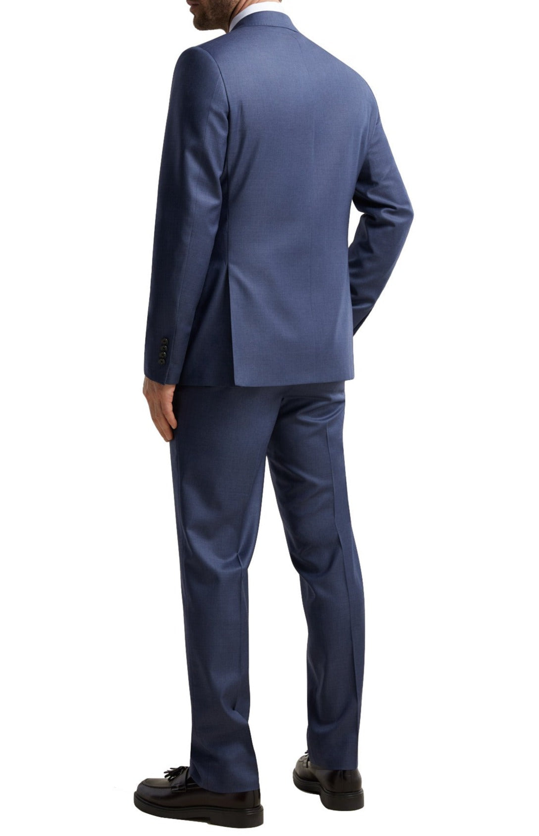 Man wearing a Samuelsohn Bennet Contemporary Fit Suit viewed from the back, standing against a white background.