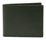 The Ettinger Capra Billfold 6 Credit Card Wallet by Ettinger, crafted from textured goat leather, is presented in a closed view from the side, showcasing its luxurious dark green design.