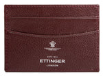 An Ettinger Capra Flat Credit Card Case in brown goat leather, with "Ettinger London" elegantly printed in white, featuring multiple card slots.