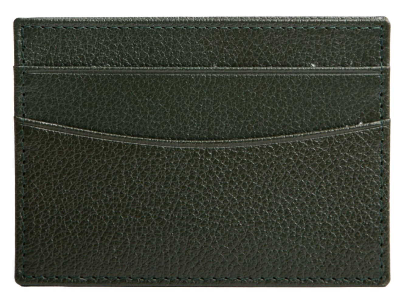 Introducing the Ettinger Capra Flat Credit Card Case, a part of the prestigious Ettinger brand. This dark green goat leather accessory offers three slots for your essential cards.