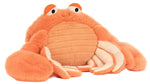 The Jellycat Pinchsnap Crab is a plush orange stuffed animal shaped like a crab, featuring large claws, soft texture, and cartoon-like eyes, shown against a white background.