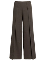 The Calla Slub Linen Pant by Proenza Schouler White Label features a wide-leg, high-waisted brown design with front pleats and a straight hem in a relaxed, cropped silhouette, shown against a white background.