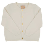 The Beaufort Bonnet Company’s Baby Girls' and Girls' Gold Button Cambridge Cardigan in cream, featuring long sleeves and gold buttons, is a classic style cardigan shown laid flat on a white background.