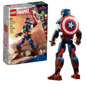 LEGO® Marvel Captain America Construction Figure set by Legos - Toyhouse features 310 pieces and is designed for ages 8 and up. The packaging and the assembled figure are displayed, providing an exciting building toy set for young heroes.