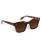 The Krewe Celeste Polarized Sunglasses feature square tortoiseshell frames, brown-tinted lenses, thick temples, and subtle silver dot accents on the front corners for a classic handcrafted look.