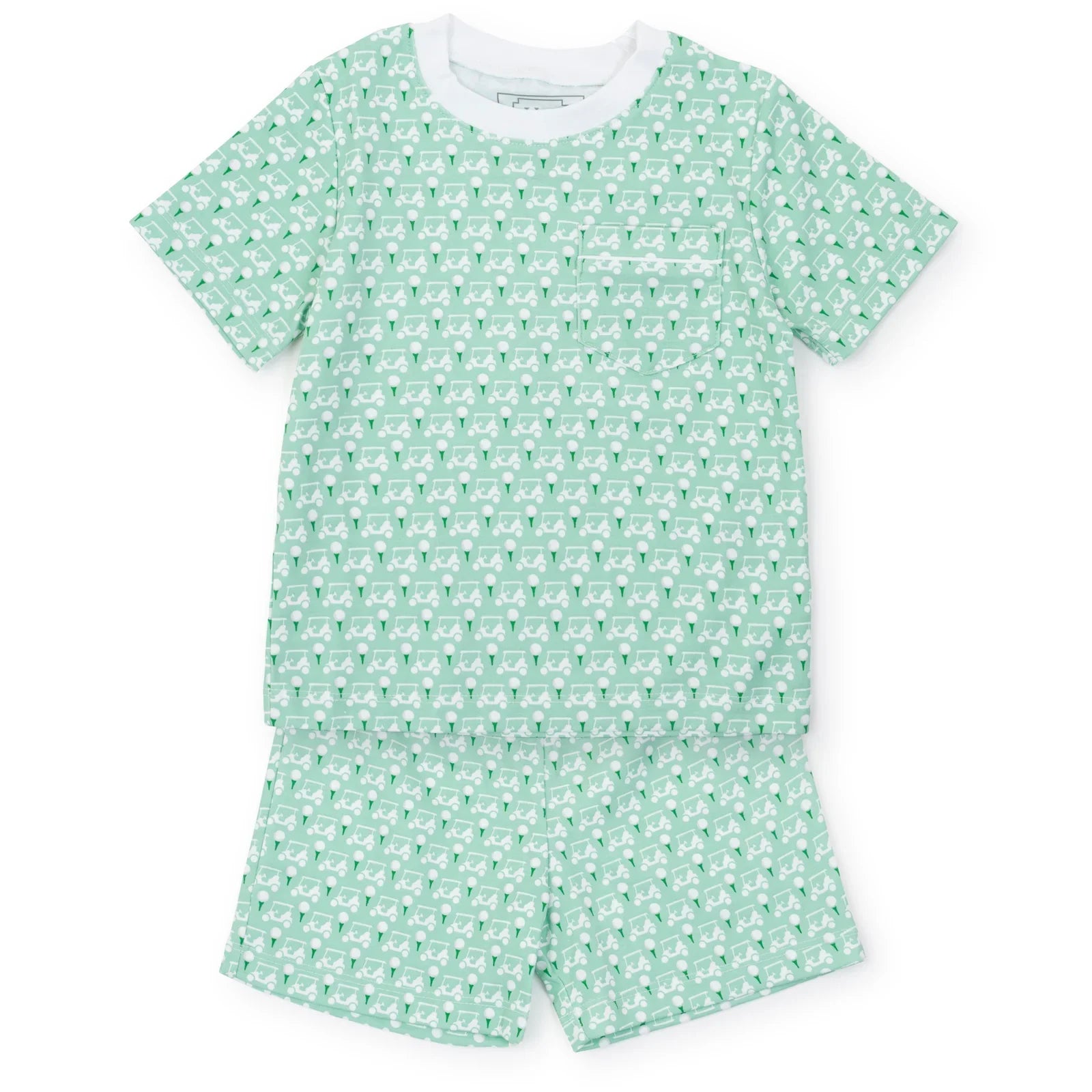 A Lila & Hayes Boys' Charles Short Set with white stars made from Pima cotton.