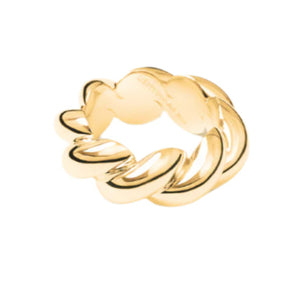 The Lie Studio Christine Ring showcases a chunky gold chain-link design with a polished finish, elegantly displayed against a plain white background.