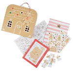 Introducing the Meri Meri Gingerbread Christmas Eve Suitcase, a delightful craft set that features festive designs. It includes a gingerbread house suitcase, coloring sheets, and puzzle pieces. This interactive gift by Meri Meri is perfect for creating crafty family fun on Christmas Eve!