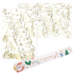 The Meri Meri Christmas Coloring Posters feature two vibrant posters with illustrations of Santa, a Christmas tree, snowman, reindeer, and various holiday elements. In the foreground is a beautifully designed packaging box by Meri Meri for the little artist, embellished with shimmering gold foil images to capture the festive spirit.