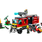 The LEGO® City Fire Command Truck by Legos - Toyhouse comes with a toy fire engine, firefighter figures, a burning tree, and a campfire scene. It includes an extinguisher and various accessories, along with an interactive building guide for extra enjoyment.