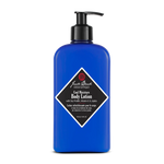 A 16 oz blue pump bottle of Jack Black Cool Moisture Body Lotion is displayed against a plain white background. This lightweight lotion hydrates, cools, and soothes the skin, providing refreshing everyday moisture.