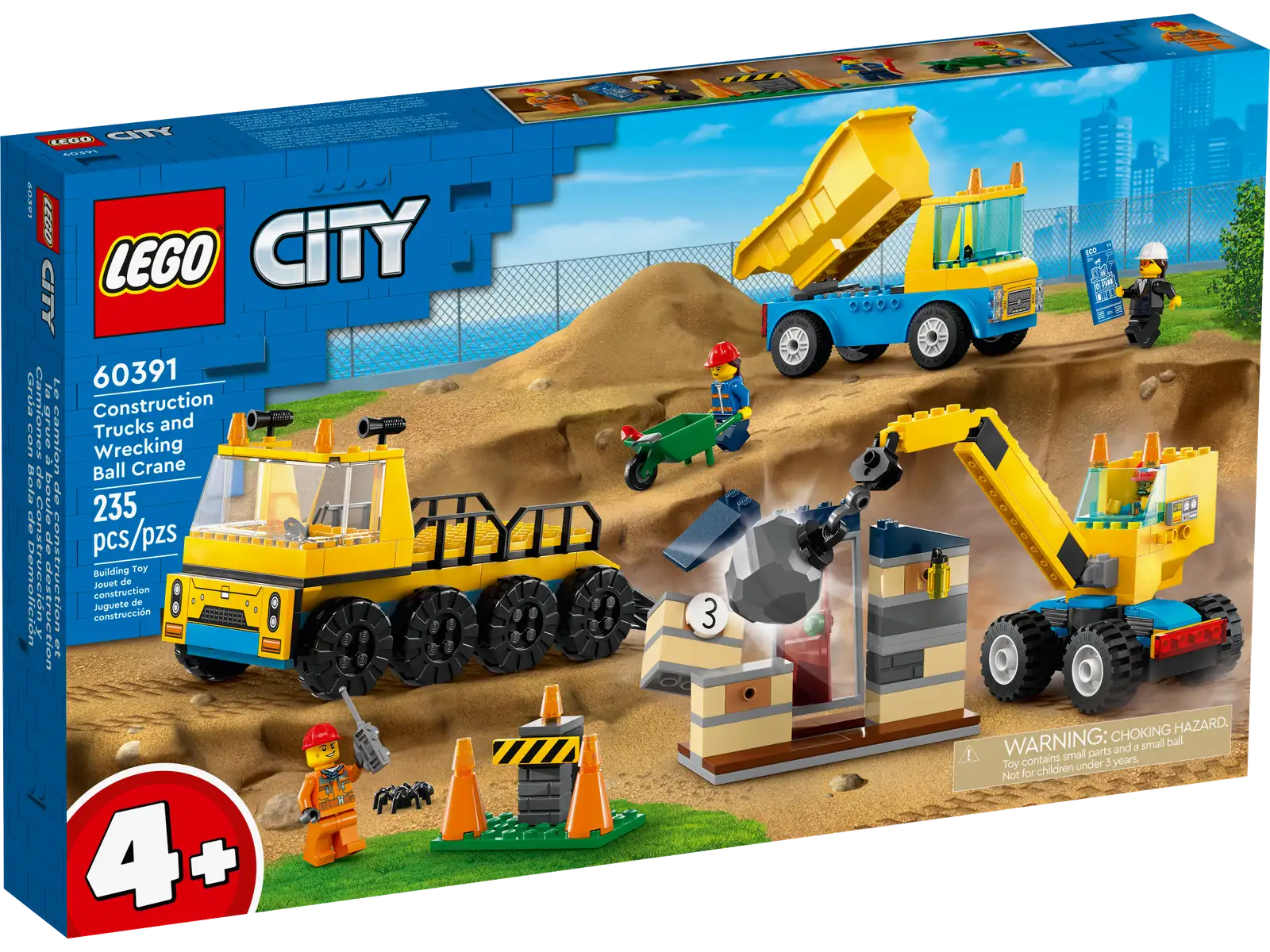 Legos - Toyhouse's LEGO® City Construction Trucks and Wrecking Ball Crane set (60391) includes 235 pieces and is recommended for children aged 4 and up.