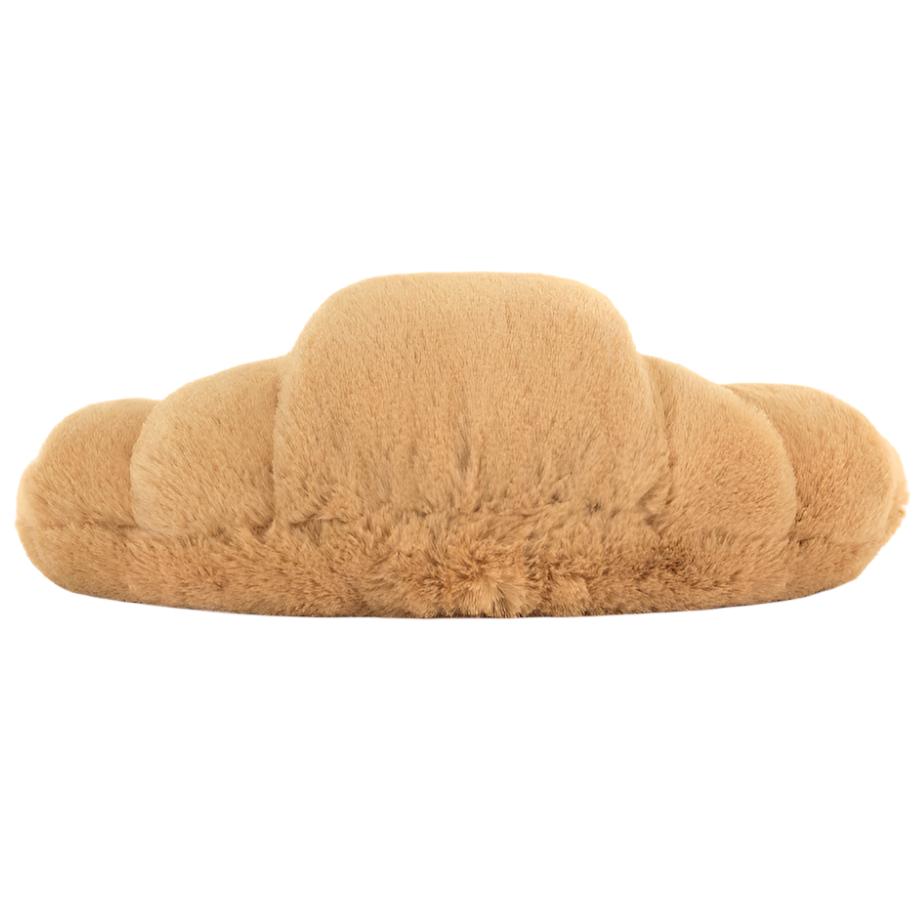 Introducing the Jellycat Amuseables Croissant, Small: a plush pillow resembling a cozy croissant adorned with charming pastry details in a gentle light brown color against a crisp white background.