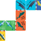 Eeboo’s Giant Shiny Shark Dominoes features seven illustrated domino-style cards with shark species like whale shark and great hammerhead, arranged in an L-shape for a fun marine-themed family or kids matching game.
